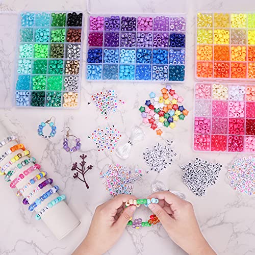 Bracelet Making Kit 96 Colors Pony Beads 3300pcs Friendship Bracelet Kit Rainbow Kandi Beads with Letter and Heart Beads Elastic Threads for Kids Adults Keychain Jewelry Necklace Making - color: 96-color