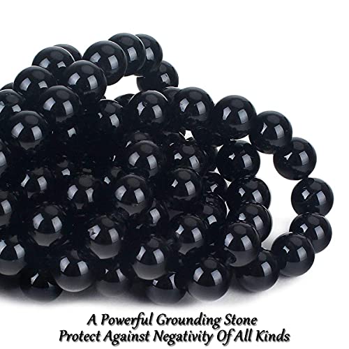 70PCS Natural 8MM Healing Gemstone, Black Tourmaline Energy Stone Round Loose Beads, Semi-Precious Crystal Beads with Free Elastic String for Jewelry Making DIY - color: Black Tourmaline