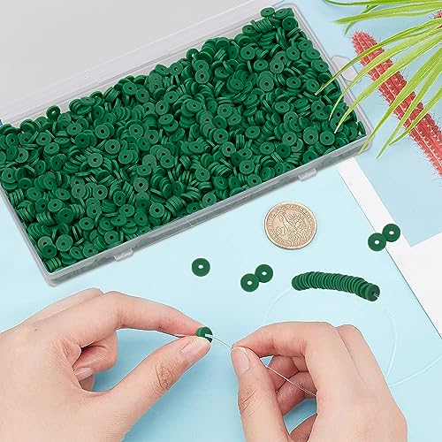 2000Pcs White Clay Beads Polymer Clay Spacer Beads Flat Beads 6mm Round Heishi Vinyl Beads for DIY Craft Gift Adults Bracelets Necklace Jewelry Making Earring Accessories (Green) - color: Green