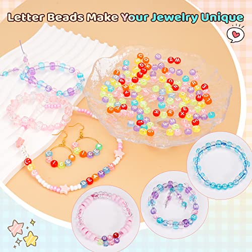 FZIIVQU 1400 Pcs Letter Beads Kit, 28 Styles White Acrylic Alphabet Beads Letter Beads for Jewelry Making wiht Number Beads Heart Beads Friendship Bracelet Kit - color: White Letter & Transparent Colour Base, size: 4*7mm