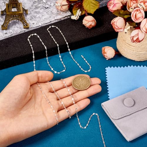 Elecrelive 2mm Sterling Silver Dapped Chains 3.28 Feet Silver Cable Link Chains Permanent Jewelry for Men Women Necklace Bracelet DIY Making - color: Silver, Dapped Link