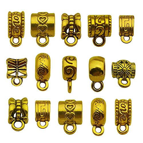 100 pcs Antique Gold Clasp Bail Beads Charms,Bail Tube Beads, Loose Spacer Bead,Bead Hanger Charm for Jewelry Making DIY Necklace Bracelet (M671) - color: M671
