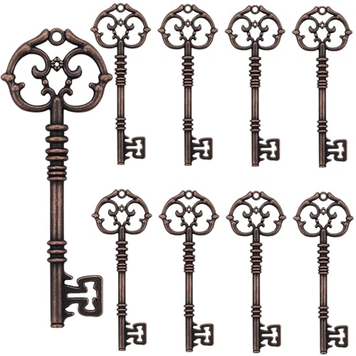 Aokbean 20Pcs Vintage Skeleton Key Charms for Jewelry Making, Extra Large Antique Keys Metal Pendant Crafts DIY Necklace Keychain Bracelet Party Christmas Decorations Wedding Favors - color: Copper