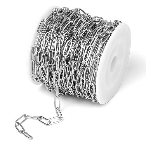 [33 Ft] Stainless Steel Paperclip Chains Roll, 4.3mm Width 304 Stainless Steel Oval Link Chains Spool Bulk for Jewelry Making - color: 4.3mm width