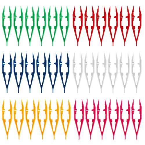 LZQMRVAK 36 Pack Plastic Craft Tweezers, Colorful Bead Tweezers for DIY Bead Jewelry Making and Crafts, Fuse Beads Pickup Tool, Assorted Colors, 6 Colors with 6 Each
