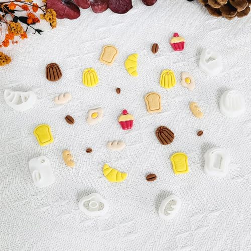 Xaekicr Breakfast Food Polymer Clay Cutters Set – 7pcs Bread Cupcake Egg Coffee Designs Clay Cutters for Polymer Clay Jewelry Making – Cute Clay Molds and Clay Tools for Mini Food Earrings - color: B color