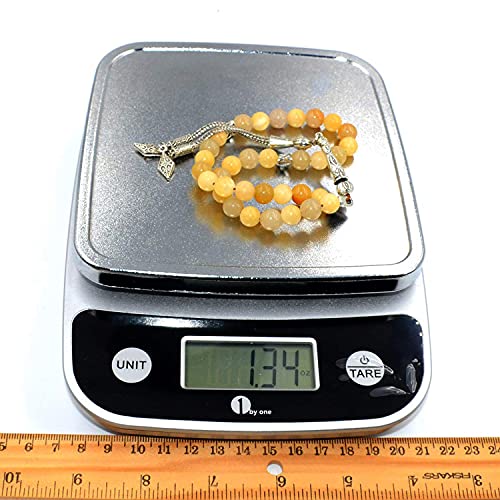 Simple Designed Natural Stone Worry Beads (8mm -33 Beads) - Prayer Beads Tesbih-Tasbih-Tasbeeh-Misbaha-Subha-Sebha-Sibha-Rosary (Yellow Jade Stone) - color: Yellow Jade Stone