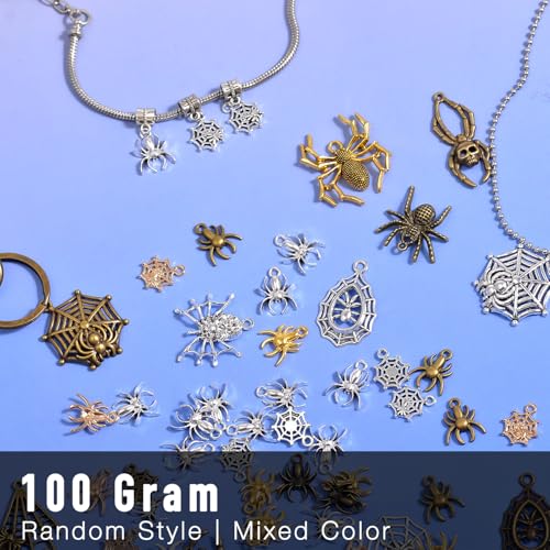 stino 100g Metal Pendant Charms for Jewelry Making, Bulk Silver & Gold Plated Charms for Braclet Necklace Crafts, Animal Plant Flower Pet and so on - color: Spider Mixed Color