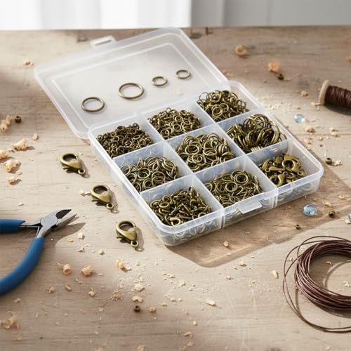 1050 Pieces Open Jump Rings and 150 Pieces Lobster Clasps, Bronze Jump Rings Metal Split Connectors for Jewelry Making Crafts (Bronze) - color: Bronze