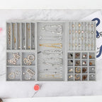 Fixwal Jewelry Organizers and Storage, 14in Stackable Jewelry Drawer Organizer, Set of 5 Jewelry Trays with Removable Dividers, Multi-Layer Tray for Earrings Necklaces Bracelets Watches, Grey