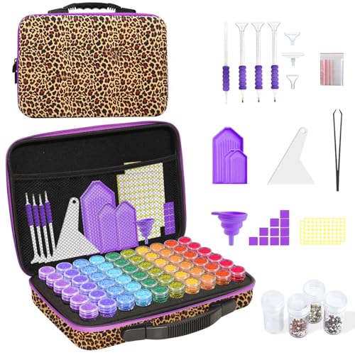 ZORETCO Diamond Painting Storage Case,60 Slots Diamond Art Kits with Accessories for Craft Jewelry Beads Organizer Boxes - color: Leopard Print, size: 60 Jars