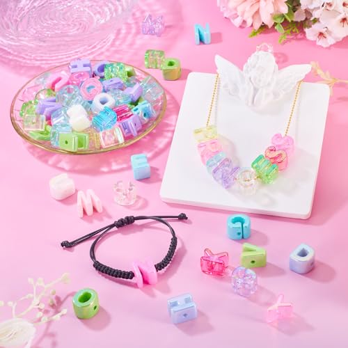 100Pcs Iridescent Acrylic Letter Beads 20mm Large Alphabet Bead 3D Random Mixed Initial Letters Beads with Horizontal Hole for Friendship Bracelets Necklace Jewelry Making - color: Rainbow Iridescent