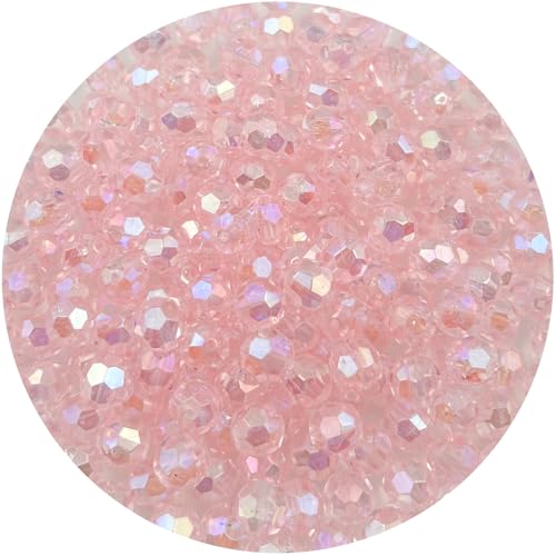 200 Pcs 10MM Round Faceted Acrylic Beads AB Color Transparent Crystal Acrylic Beads Round Bicone Beads for Jewelry Making, Bracelets Necklaces Earrings Wind (130- Light Pink AB) - color: 130- light pink AB, size: 10mm