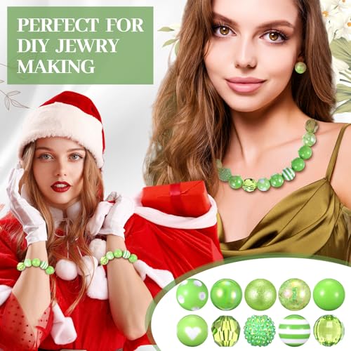 Ferreve 20 Pcs Chunky Bubblegum Beads 20mm Focal Pen Large Rhinestone Pearl Beads for DIY Beadable Pen School Jewelry Making Keychain Craft Making(Fruit Green) - color: Fruit Green