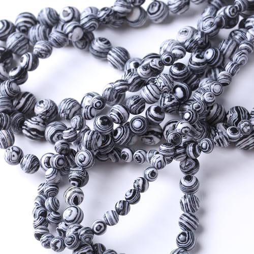 12MM Black and White Peacock Turquoise Round Loose Beads Natural Gem Beads Crystal Energy Stone Beads for Jewelry Making DIY Bracelet Necklaces - color: Black And White Peacock Turquoise, size: 12mm