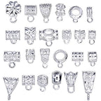 RUBYCA 96Pcs Mix Tibetan White Silver Color Connectors Bails Beads fit European Charm Bracelet Pendant - color: White Shiny Silver