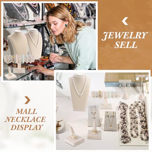 Kigley 6 Pcs Jewelry Display Set Necklace Bust T Bar Bracelet Holder Earring Ring Finger Display jewelry Stand for vendors Selling Store Trade Show(Linen) - color: Linen