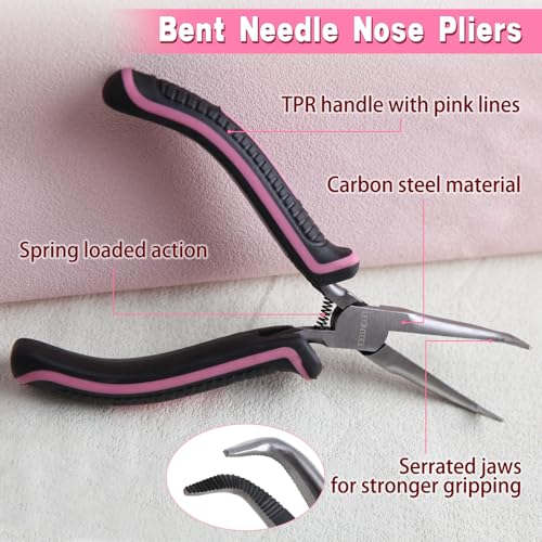 Mini Bent Needle Nose Pliers with Serrated Jaw, Soft Grip for Jewelry Making, Wire Wrapping and Object Gripping - style: Bent Needle Nose Plier Serrated Jaws