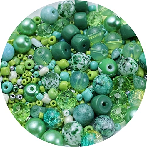 Assorted Glass Resin Beads Multi Size Colors Smooth Cracked Gravel Millet Spacer Beads for Bracelets Necklace Earring DIY Jewelry Making Craft(Light Green Series) - color: Light Green Series