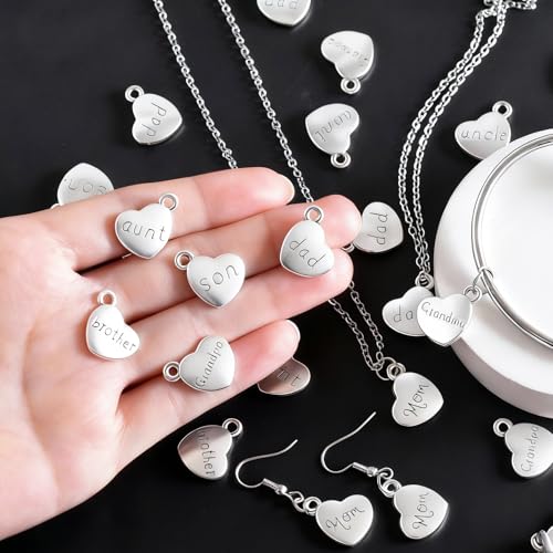 stino 100 Gram Metal Charms for Jewelry Making, Silver & Gold Plated, Bulk Pack for Bracelets, Necklaces, Crafts - color: Family Heart Silver (50Pcs)