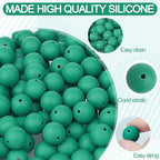 MAIBAOTA 120 Pcs Deep Green Silicone Beads - 15 mm Round Beads for Keychain, Pens, Bracelets, Necklaces - Bulk Pack with Boxed Kits - color: Deep green