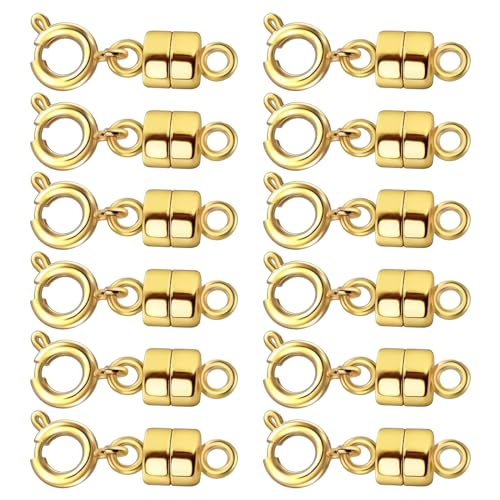 Magnetic Clasps for Necklaces Strong Magnetic Necklace Clasps and Closures Gold and Silver Necklaces Extender Bracelet Jewelry Clasps, L-Putong-12J - color: 12Pcs Gold