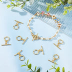 Beebeecraft 15 Sets 18K Gold Plated Toggle Jewelry Clasps Connectors Round Ring Toggle T Bar Clasps Sets for Necklace Bracelet Earring Making, 15x12mm - color: #2 15 sets