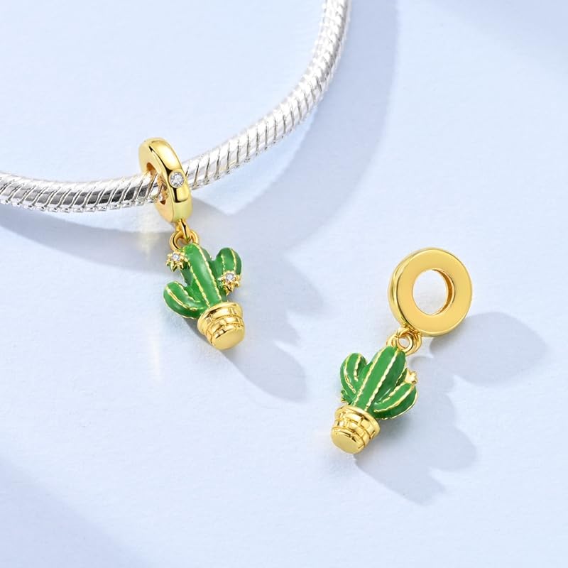Mother Heart Charms for Bracelets Love Mom Flowers Charm Jewellery for Women - style: Gold Cactus