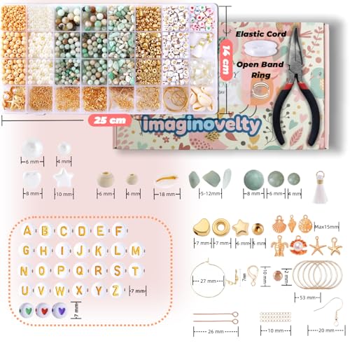 Imaginovelty 1920PCS Jewelry Making Kit with Natural Amazonite Stone Beads, Irregular Chips & Crystal Beads for Bracelets,Necklaces Earrings, Complete DIY Craft Set with Pliers & Gift Box