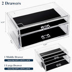 Sea Team Clear Makeup Organizer with Drawers, Acrylic Plastic Cosmetic Display Case, Jewelry Storage Box, Holder for Dresser, Bathroom, Vanity, Countertop (1 Large, 1 Middle Drawers) - size: 1 Large, 1 Middle Drawers