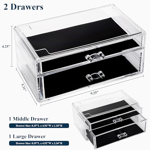Sea Team Clear Makeup Organizer with Drawers, Acrylic Plastic Cosmetic Display Case, Jewelry Storage Box, Holder for Dresser, Bathroom, Vanity, Countertop (1 Large, 1 Middle Drawers) - size: 1 Large, 1 Middle Drawers