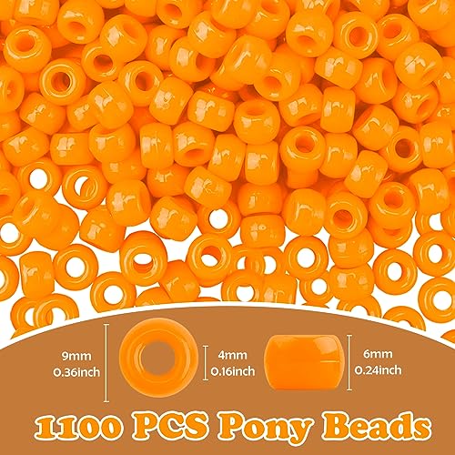 QPIXVB 1100pcs Pony Beads,Beads for Jewelry Making,Friendship Bracelet Bead Kit,Hair Beads Bead for Crafts,Bracelets Making,Necklace Keychain - color: orange beads