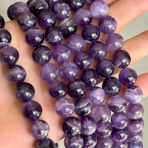 MJDCB Natural Dreamy Amethyst Beads Round Stone Beads DIY Loose Beads for Jewelry Making Beads 15" (12mm) - color: Dreamy Amethyst, size: 12mm