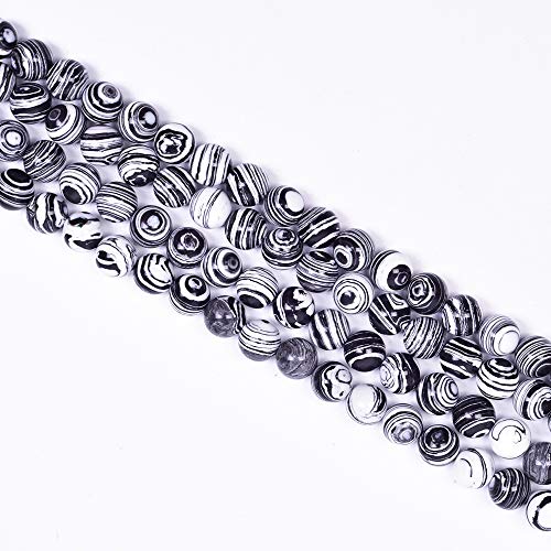 Asingeloo 60PCS 6mm Black White Malachite Stone Beads for Jewelry Making 15" a Strand Round Gemstone Loose Beads - color: Black&White Malachite, size: 6mm