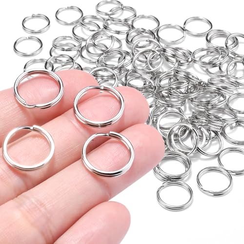 100 PCS 5/8" Small Split Ring for Keychains, Double Loops Round Split Jump Rings Jewelry Making Metal Small Key Rings for Pet Collar Tag Luggage Tags DIY Craft Accessories - color: 15.2mm Outter Dia.; 12.8mm Inside Dia. Silver