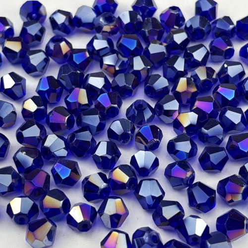 500pcs 4mm Bicone Crystal Glass Beads Faceted Bicone Crystal Beads Bulk Glass Spacer Beads for Bracelets Necklace Pendants Earrings DIY Jewelry Craft Making(Dark Blue AB) - color: Dark Blue AB, size: 4mm