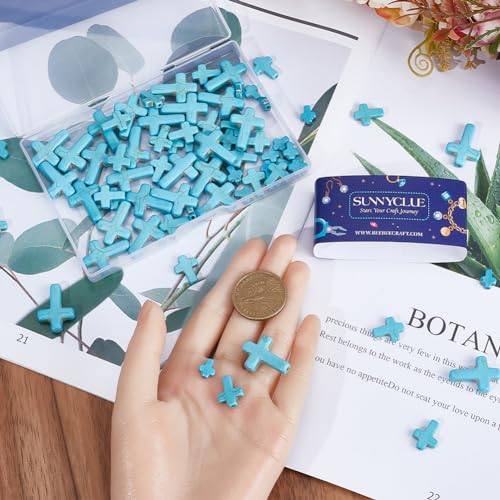SUNNYCLUE 90Pcs 3 Sizes Mini Blue Turquoise Cross Beads 10/16/25mm for Jewelry Making Supplies - color: 90pcs 10/16/25mm Turquoise Blue Cross Beads