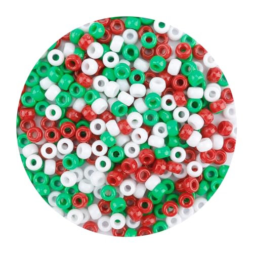 QPIXVB 1100PCS Christmas Beads,Pony Beads,Christmas Pony Bead for Bracelets,Small Bulk Bead for Jewelry Making Bracelet Making,Hair Craft,Red Green Jewelry Making Supplies for Adults,9mm - color: christmas beads