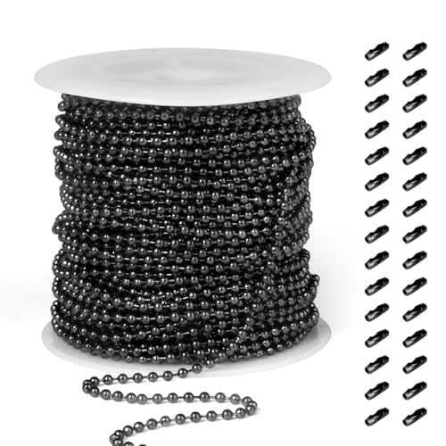 [50 Feet] Black Stainless Steel Ball Bead Chains Roll, 304 Stainless Steel Ball Chains Spool with 30 PCS Connectors Bulk for Jewelry Making - color: Black Color, size: 1.5mm