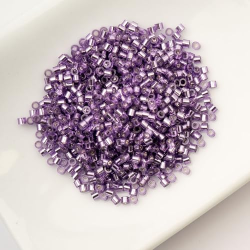John Bead 25g Cylin Beads Purple Silver Lined 11/0 Glass Cylindrical Seed Beads for Jewelry Bracelets Necklaces Earrings Making Embroidery - color: Purple Silver Lined