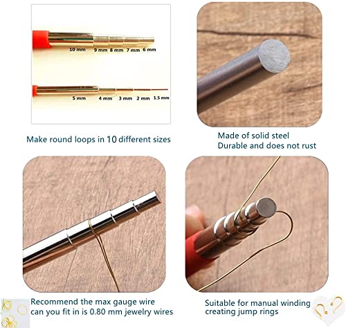 Wire Looping Wrapping Step Mandel Steel Round Bead Working Loop Jump Ring Metal Jewelry Forming Tool with 2pcs and 10 Sizes