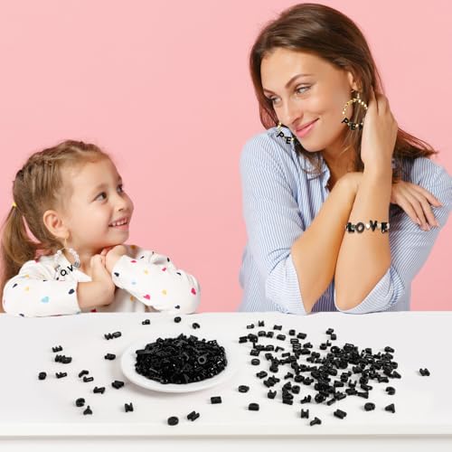 Augshy 700Pcs Large Letter Beads Black Plastic A-Z Mixed Alphabet Shape Beads for Jewelry Making Bracelets Necklaces Key Chains Shoelaces Crafts Party Decor(9x12mm) - style: Black Alphabet Style