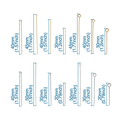 Craftdady 640Pcs Stainless Steel Open Eyepins Flat Headpins Ball Head Pins 2 Colors Metal Wire Needle Pin Set for Earring Pendant Jewelry Necklace Bracelet Making, 21 Gauge - color: 2 Colors, Mixed Pins
