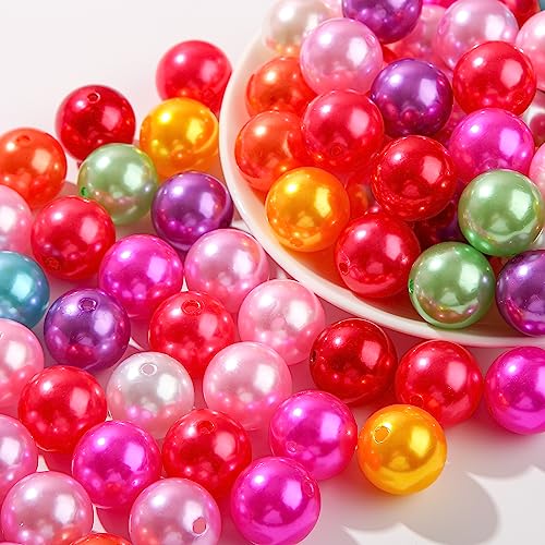 20mm Acrylic Beads 100pcs Color Pearl Bead Chunky Bubblegum Beads for DIY Jewelry Making (Pearl) - color: pearl