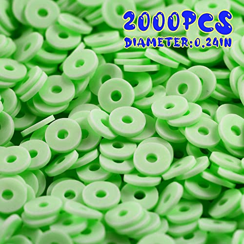 2000pcs Light Green Clay Beads for Bracelets Making, Flat Round Polymer Clay Beads 6mm Heishi Beads for Jewelry Making Earring Bracelets Necklace - color: Light Green 7