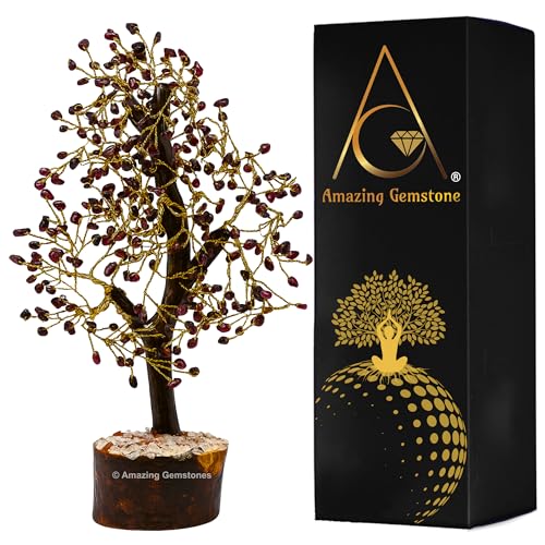 Amazing Gemstone Crystals and Healing Stones Birthday Gifts for Women - Garnet Crystal Tree of Life Home Decor Stocking Stuffers, Bookshelf, Room, Meditation Gift for Mom Dad, Unique Birthday Gifts - color: Garnet