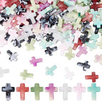 SUNNYCLUE 280Pcs 7 Styles Crosses Beads Crucifix Beads Small Acrylic Easter Pink White Rosary Sunday Loose Spacer Plastic Cross Beads for Bracelets Beading Necklaces Keychains Making Supplies Women - style: Cross 2