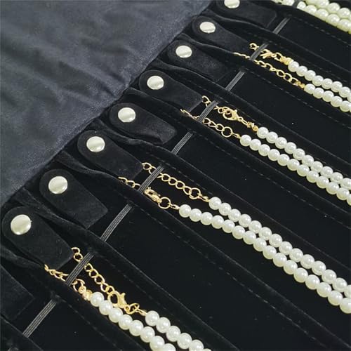 Portable Jewelry Roll Untangled Secure Necklace Travel Storage Bag Displays Holder 16 Chain (Black) - color: Black