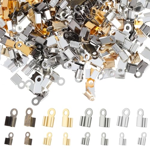 1000 Pieces Crimp Beads for Jewelry Making Fold Over Cord Ends Terminators Crimp End Tips Leather Ribbon End Clasp Tips Caps (3.5 X 9 Mm/ 0.14 X 0.35 Inch, 5 Colors)