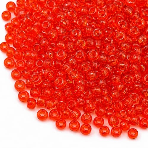 Perlin Glass Seed Beads 3mm 8/0 Round Mini Small Pony Beads 3300pcs for Making Earrings Bracelets Pendants Waist Jewelry DIY Handmade Transparent Color Kit (Red) - color: Red
